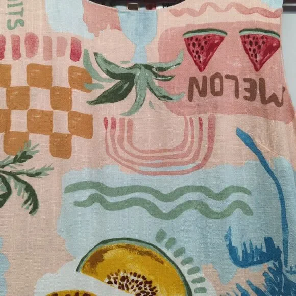 Paper Heart Anthropologie Fruit Print Linen Blend A Line Shift Mini Dress M Boho - Picture 4 of 10